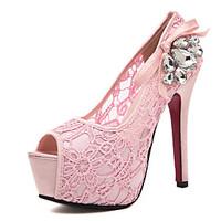 Women\'s Heels Spring / Summer / Fall Comfort Lace Casual Stiletto Heel Crystal Pink / Almond Walking