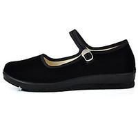 Women\'s Flats Traditional Fabric Spring/Fall Casual Buckle Flat Heel Black Flat