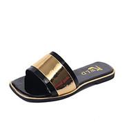Women\'s Sandals Mary Jane Leatherette Summer Casual Walking Flat Heel Gold Black Under 1in