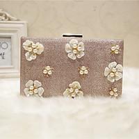 Women Evening Bag PU All Seasons Event/Party Casual Party Evening Club Baguette Flower Clasp Lock Black Champagne