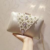 Women Evening Bag PU All Seasons Event/Party Party Evening Club Baguette Pearl Detailing Magnetic Silver Gold