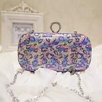 Women Evening Bag PU All Seasons Event/Party Party Evening Club Baguette Sequined Magnetic Violet
