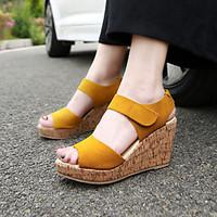 Women\'s Sandals Summer Suede Dress Wedge Heel Others Black Yellow Purple Almond Walking