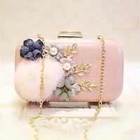 Women Evening Bag PU All Seasons Event/Party Casual Party Evening Club Baguette Flower Magnetic Peach Blushing Pink White