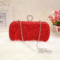Women Evening Bag Silk All Seasons Wedding Event/Party Party Evening Club Baguette Magnetic Red