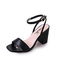 Women\'s Sandals Summer T-Strap Leatherette Outdoor Dress Casual Chunky Heel Block Heel Buckle Black Beige Walking