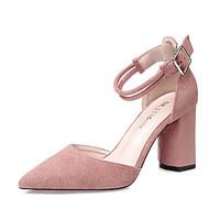 Women\'s Heels Spring Summer Comfort Suede Dress Chunky Heel Buckle Khaki Blushing Pink Gray Black