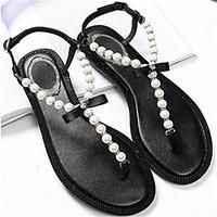 Women\'s Sandals Summer Comfort PU Casual Flat Heel Almond Black