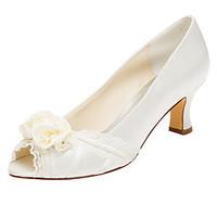 Women\'s Heels Spring / Fall Others Stretch Satin Wedding / Party Evening / Dress Chunky Heel Crystal / Satin Flower Ivory Others