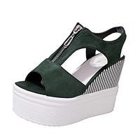 Women\'s Sandals Summer Comfort PU Outdoor Walking Creepers Buckle Green Black