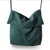 Women Shoulder Bag Suede All Seasons Casual Shopper Zipper Dark Green