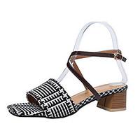 Women\'s Sandals Summer Comfort PU Outdoor Walking Block Heel Buckle Black White