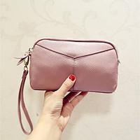 Women Clutch Cowhide All Seasons Casual Baguette Zipper Fuchsia Purple Gray Pale Pink Red