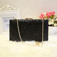 Women Evening Bag PU All Seasons Event/Party Party Evening Club Rectangle Rhinestone Magnetic Silver Black Gold