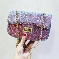 Women Evening Bag PU All Seasons Event/Party Party Evening Club Flap Sequined Magnetic Rainbow
