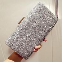 Women Evening Bag PU All Seasons Event/Party Party Evening Club Baguette Rhinestone Magnetic Silver Black Gold