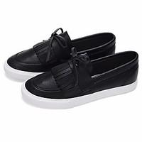 womens loafers slip ons comfort pu spring casual black white flat