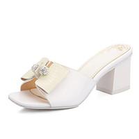 Women\'s Slippers Flip-Flops Sandals Slingback PU Summer Fall Dress Casual Bowknot Chunky Heel White Black 3in-3 3/4in