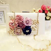 Women Evening Bag PU All Seasons Event/Party Party Evening Club Baguette Flower Magnetic Apricot Blushing Pink Black White