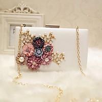Women Evening Bag PU All Seasons Event/Party Party Evening Club Baguette Flower Magnetic Peach Blushing Pink Black White