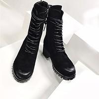 womens boots comfort cowhide fall winter casual chunky heel black 1in  ...