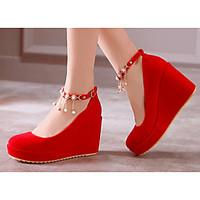 Women\'s Wedding Shoes Comfort PU Spring Casual Screen Color Red Black Flat