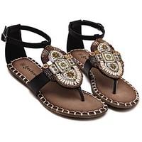 womens sandals comfort pu spring summer casual flat heel dark brown bl ...