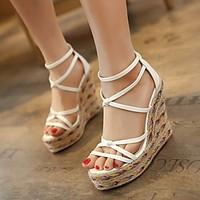 Women\'s Sandals Comfort PU Spring Casual Wedge Heel Blushing Pink White 2in-2 3/4in