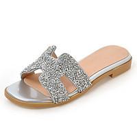 Women\'s Sandals Slingback PU Summer Fall Dress Casual Sequin Flat Heel White Silver Flat