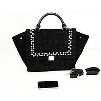 Women Tote PU All Seasons Hobo Rivet Zipper Black