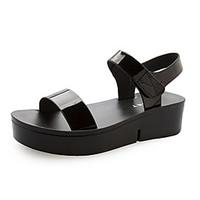 Women\'s Sandals Summer Comfort PU Outdoor Walking Wedge Heel Buckle Gray Silver Black