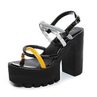 Women\'s Sandals Summer Comfort PU Outdoor Walking Block Heel Buckle Black White