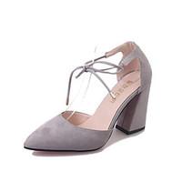 Women\'s Heels Spring Summer Fall Club Shoes Suede Outdoor Office Career Casual Walking Chunky Heel Hollow-out Blushing Pink Gray Black