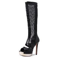 Women\'s Boots Summer Fall D\'Orsay Two-Piece PU Tulle Office Career Party Evening Dress Stiletto Heel Zipper Black