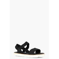 Woven Elastic Strap Sandal - black