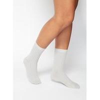 Womens Metallic Welt Ribbed Socks, Grey