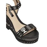 Womens MELODY Lace Wedge Sandals, Black