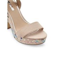 Womens MEGAN Embroidered Wedge Sandals, Stone