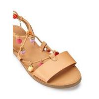 womens pebbles pom sandals tan