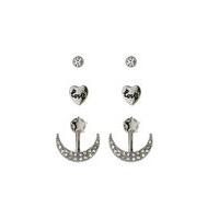 Womens Heart and Star Studs, Silver