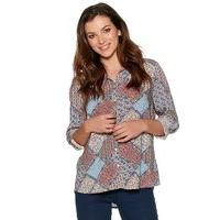 Women\'s Ladies 3/4 Tabbed Sleeve Patchwork Mosaic Print Classic Button Front Jersey Shirt