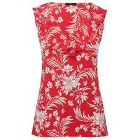 womens ladies viscose sleeveless red floral print v neck chiffon frill ...