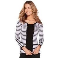 Women\'s Ladies light stretch knit scoop neck three quarter length sleeve stripe pattern mock layer jumper