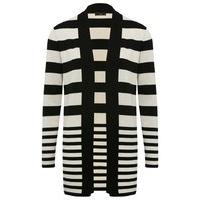 Women\'s Ladies Long Sleeve Longline Open Front Stripe Design Cardigan With Shawl Collar