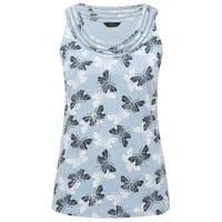 womens ladies 100 cotton sleeveless blue butterfly print close fit cro ...