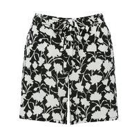 Women\'s Ladies petite black and white floral print tie front pull on summer shorts