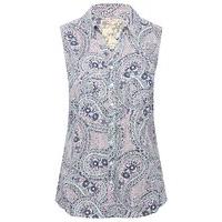 Women\'s Ladies sleeveless multi colour paisley print button down lightweight collar shirt