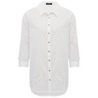 Women\'s Ladies white floral cut out button down three quarter length tabbed sleeve shirt