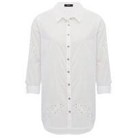 womens ladies white floral cut out button down three quarter length ta ...