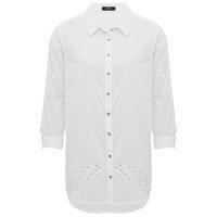 Women\'s Ladies white floral cut out button down three quarter length tabbed sleeve shirt